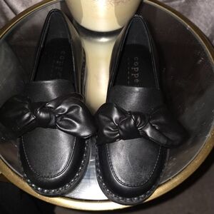 Copper Key Black Kids Girls Loafers with Bow Detail
